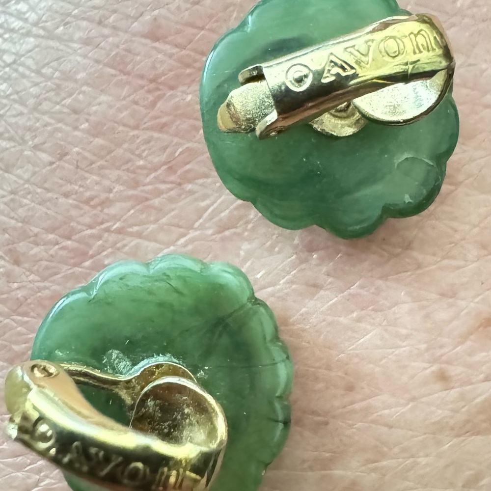 Vintage Rare Jade Clipon Earrings Green Women’s Jewelry - Picture 3 of 5